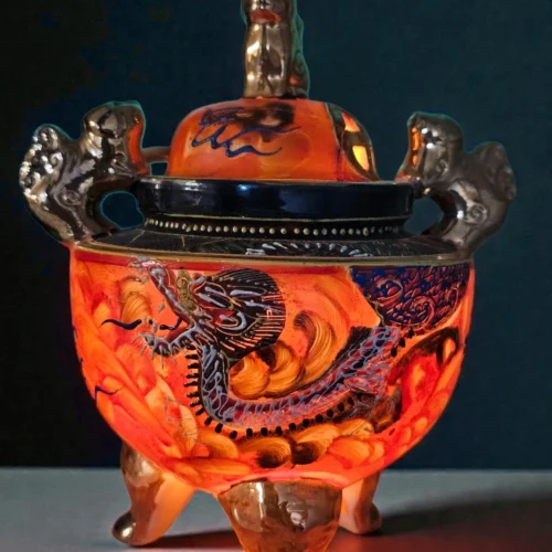 Orientalna ceramiczna lampka vintage – ręcznie malowana, bardzo stara, unikat