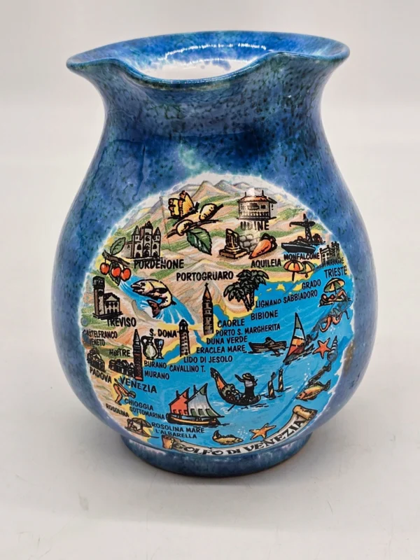 Ceramiczny wazon Golfo di Venezia – włoska pamiątka vintage, ręcznie zdobiony, 19 cm