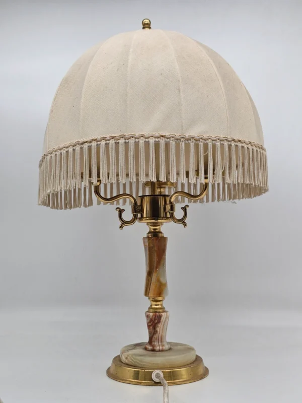 Klasyczna lampa stołowa z marmuru i mosiądzu 3-ramienna vintage