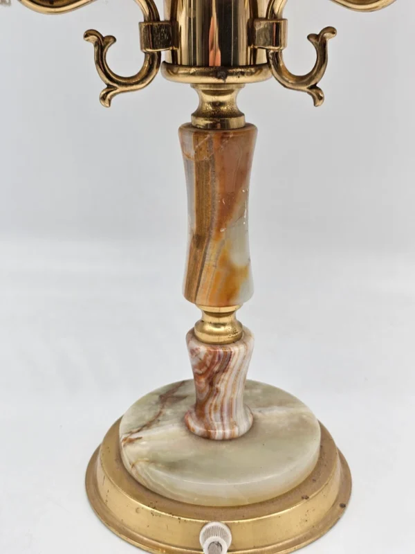 Klasyczna lampa stołowa z marmuru i mosiądzu 3-ramienna vintage