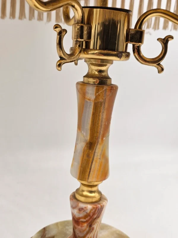 Klasyczna lampa stołowa z marmuru i mosiądzu 3-ramienna vintage