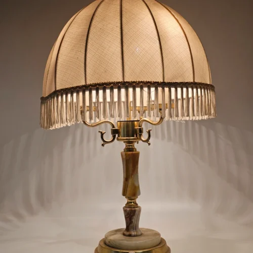 Klasyczna lampa stołowa z marmuru i mosiądzu 3-ramienna vintage
