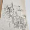 Rysunek ołówkiem Zamek średniowieczny szkic architektoniczny A4