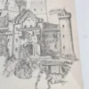 Rysunek ołówkiem Zamek średniowieczny szkic architektoniczny A4