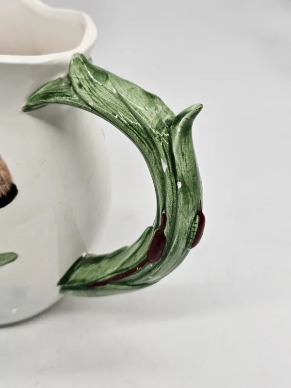 Ceramiczny dzbanek kubek z reliefem kaczki ręcznie zdobiony vintage