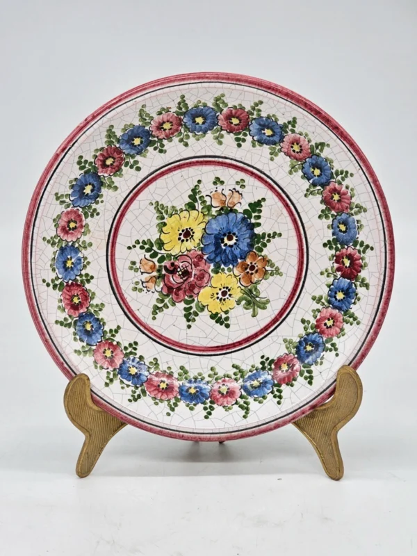 Ręcznie malowany talerz ceramiczny Handarbeit w kwiaty