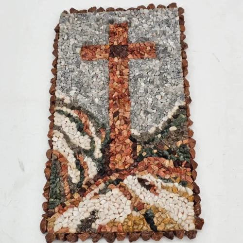 Mozaika kamienna z krzyżem dekoracja ścienna 13×24 cm