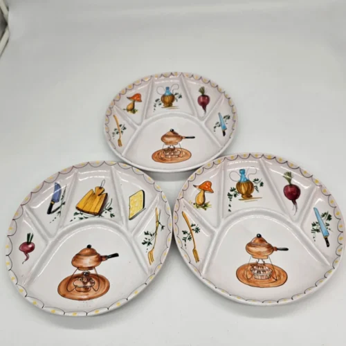 Ręcznie malowane talerze sekcyjne antipasti handmade Italy komplet 3 sztuki