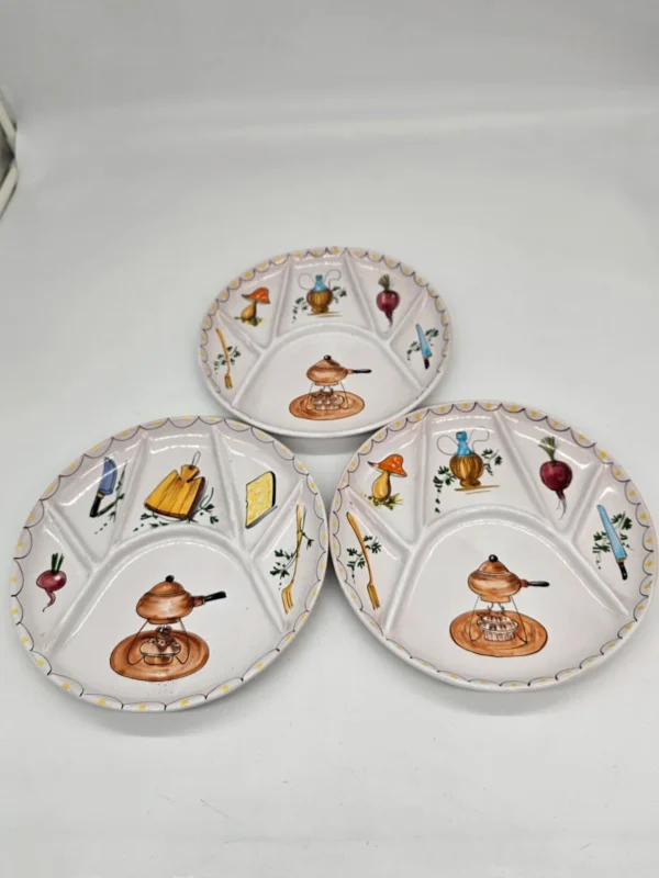 Ręcznie malowane talerze sekcyjne antipasti handmade Italy komplet 3 sztuki