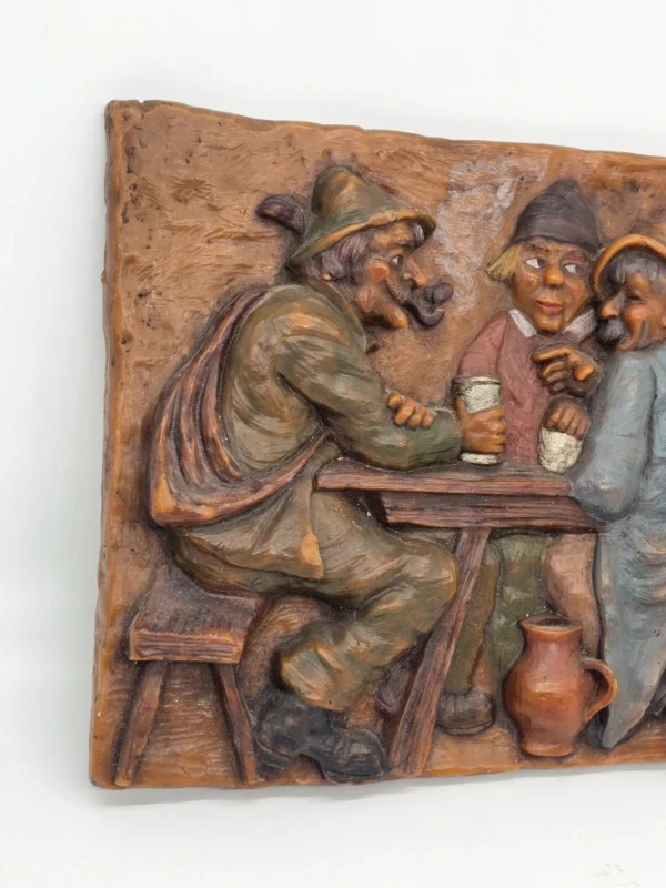 Ręcznie wykonana płaskorzeźba woskowa scena biesiadna 33x26 cm
