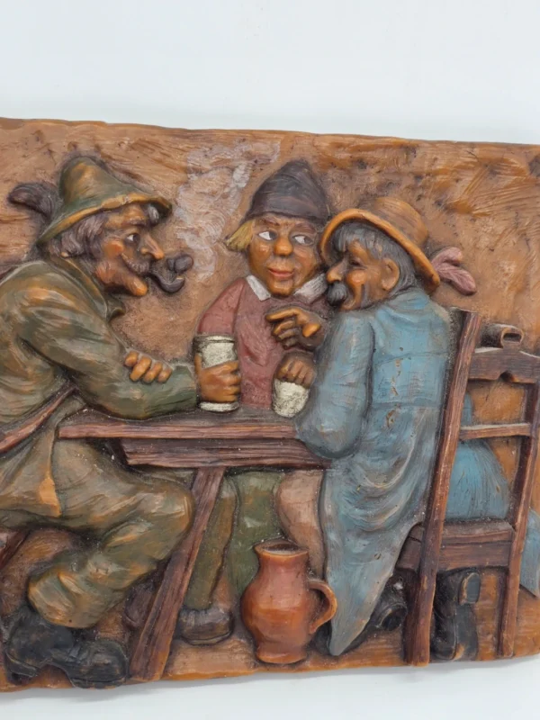 Ręcznie wykonana płaskorzeźba woskowa scena biesiadna 33x26 cm