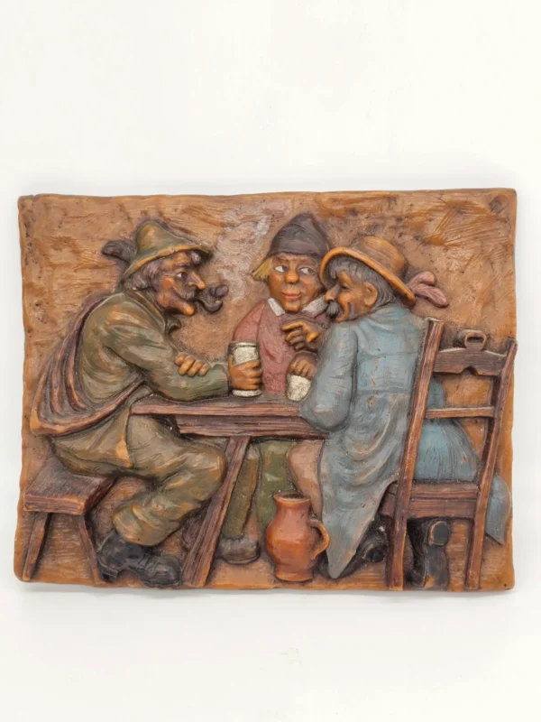 Ręcznie wykonana płaskorzeźba woskowa scena biesiadna 33x26 cm