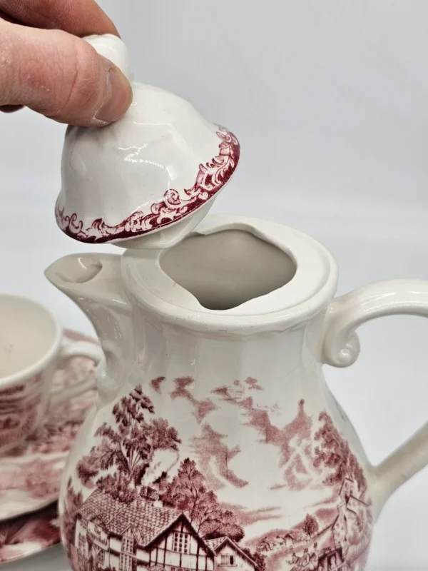 Zestaw herbaciany Cumberland England – ceramika vintage, pejzaż, 5 osób