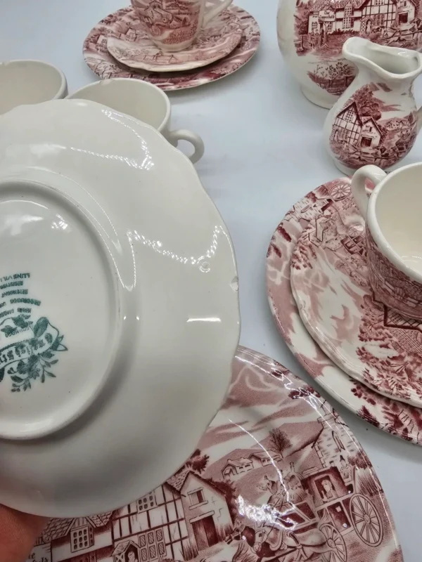Zestaw herbaciany Cumberland England – ceramika vintage, pejzaż, 5 osób