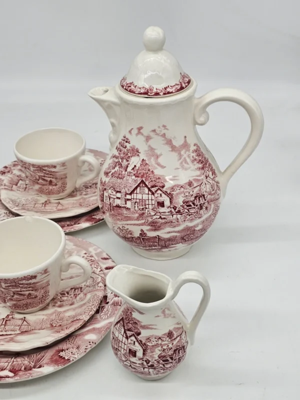Zestaw herbaciany Cumberland England – ceramika vintage, pejzaż, 5 osób