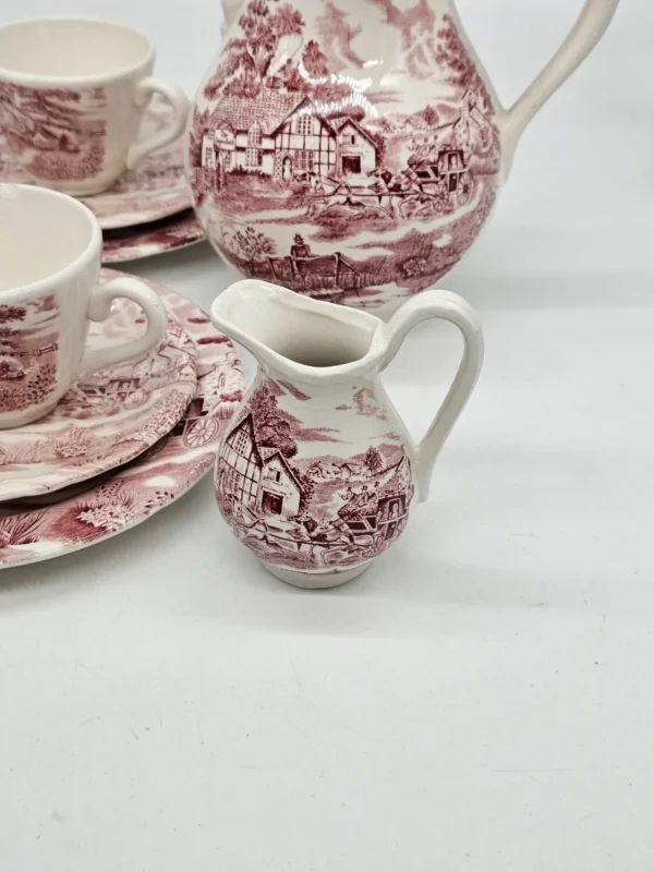 Zestaw herbaciany Cumberland England – ceramika vintage, pejzaż, 5 osób