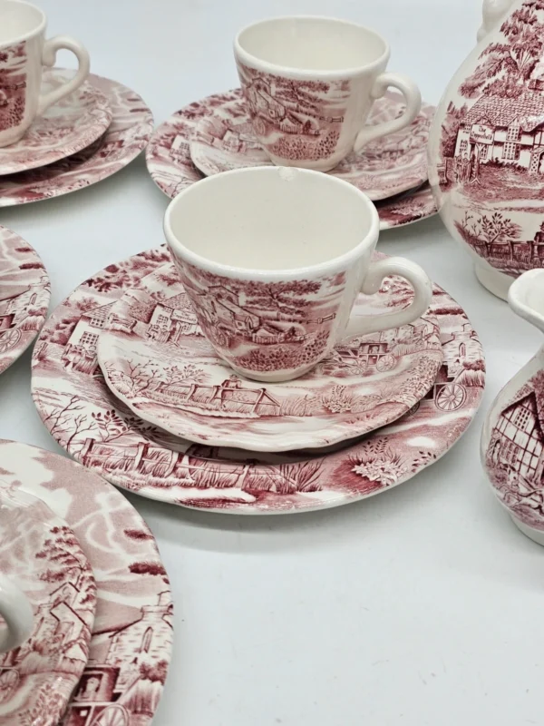 Zestaw herbaciany Cumberland England – ceramika vintage, pejzaż, 5 osób