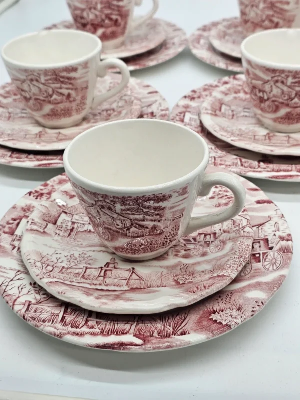 Zestaw herbaciany Cumberland England – ceramika vintage, pejzaż, 5 osób