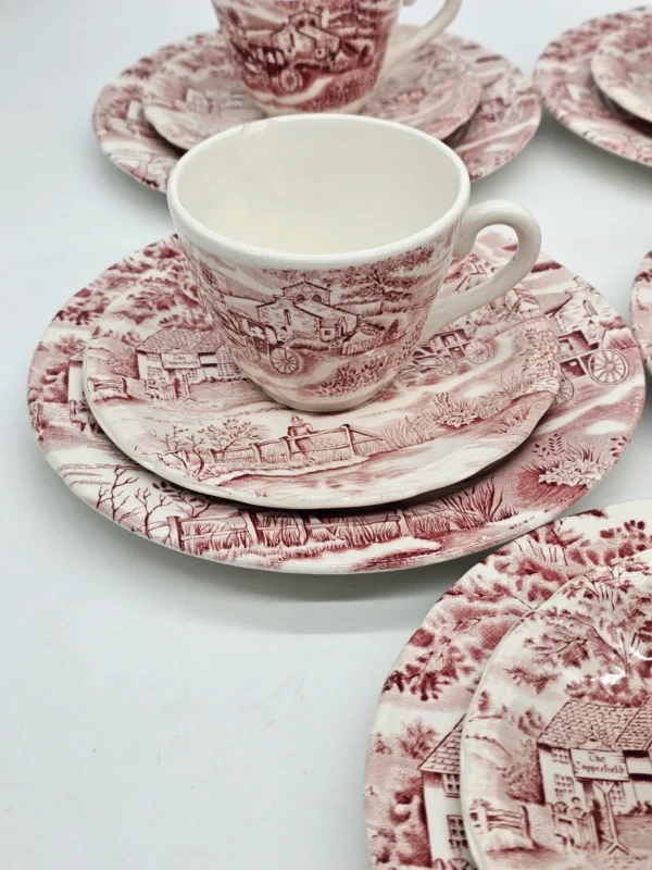 Zestaw herbaciany Cumberland England – ceramika vintage, pejzaż, 5 osób