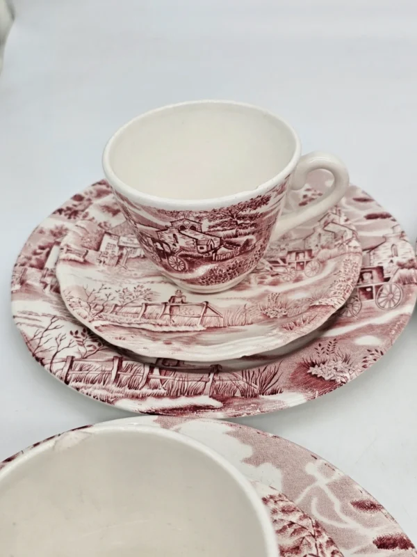 Zestaw herbaciany Cumberland England – ceramika vintage, pejzaż, 5 osób