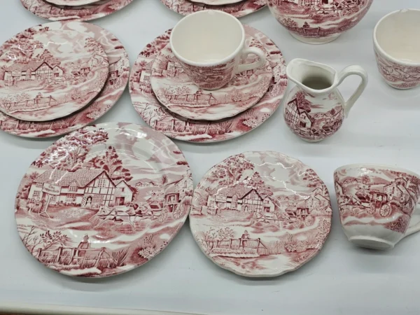 Zestaw herbaciany Cumberland England – ceramika vintage, pejzaż, 5 osób