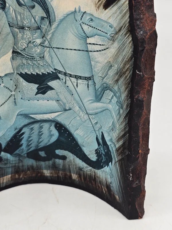 Ceramiczna ikona Święty Jerzy walczący ze smokiem ręcznie wykańczana