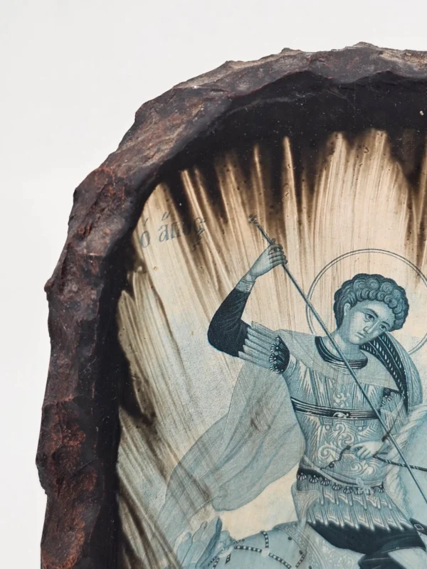 Ceramiczna ikona Święty Jerzy walczący ze smokiem ręcznie wykańczana