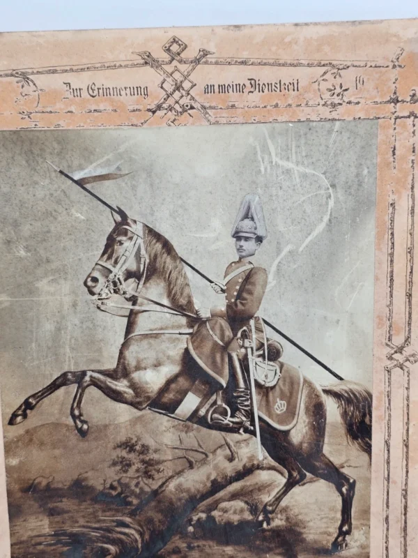 Oryginalna niemiecka grafika wojskowa ok 1900 pamiątka służby kawaleria