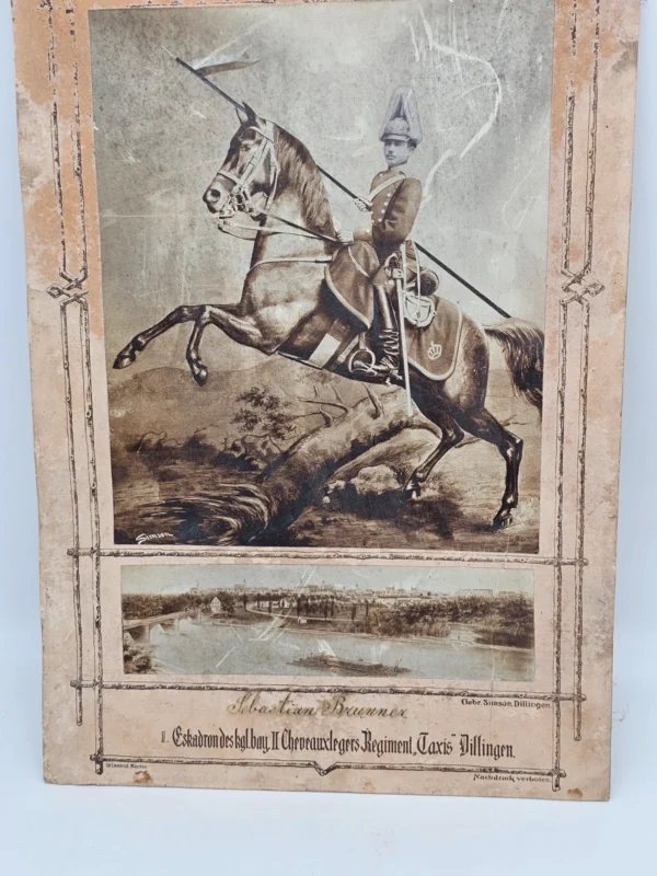 Oryginalna niemiecka grafika wojskowa ok 1900 pamiątka służby kawaleria