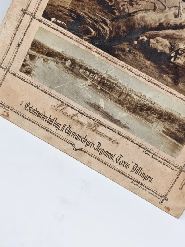 Oryginalna niemiecka grafika wojskowa ok 1900 pamiątka służby kawaleria