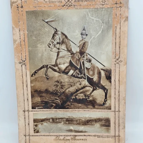 Oryginalna niemiecka grafika wojskowa ok 1900 pamiątka służby kawaleria