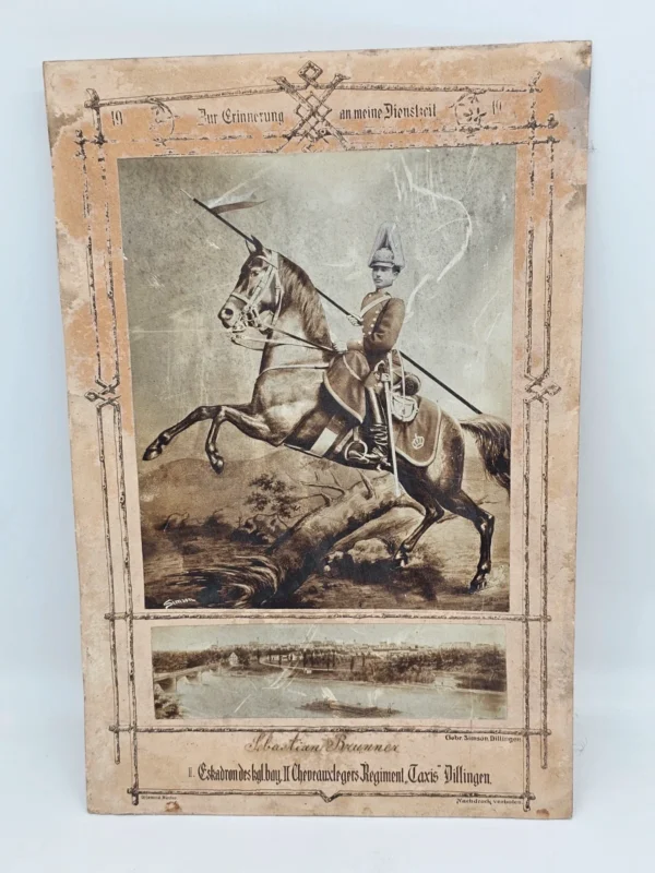 Oryginalna niemiecka grafika wojskowa ok 1900 pamiątka służby kawaleria