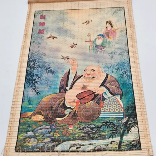 Azjatycki zwój bambusowy Budda szczęścia dekoracja vintage
