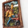 Obrazek ścienny woskowy relief scena myśliwska vintage 14 × 20 cm