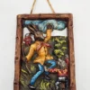Obrazek ścienny woskowy relief scena myśliwska vintage 14 × 20 cm