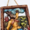Obrazek ścienny woskowy relief scena myśliwska vintage 14 × 20 cm