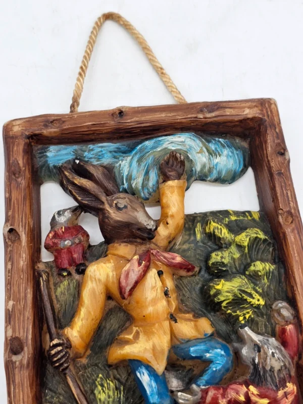 Obrazek ścienny woskowy relief scena myśliwska vintage 14 × 20 cm