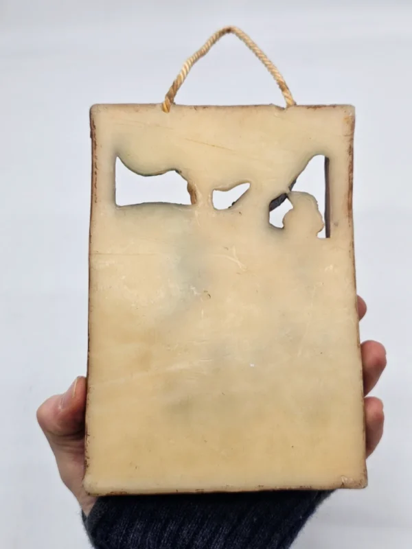Obrazek ścienny woskowy relief scena myśliwska vintage 14 × 20 cm