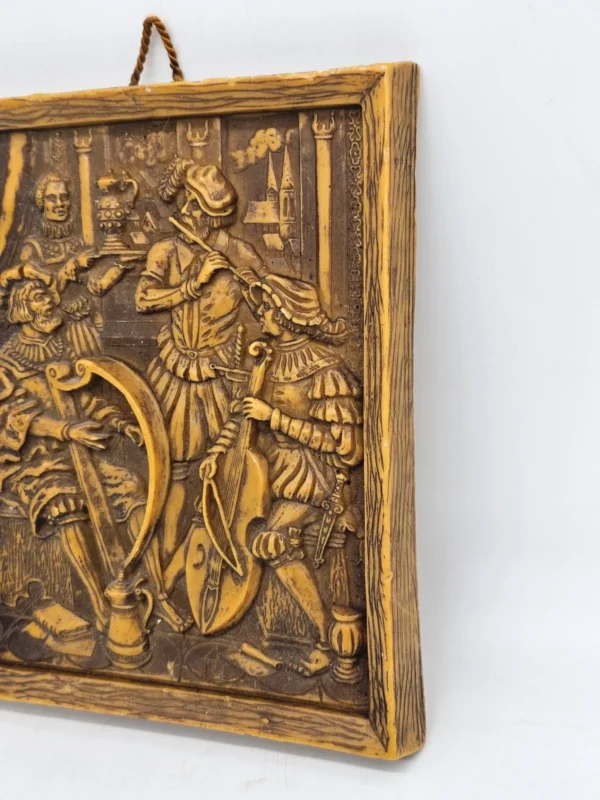 Obraz reliefowy woskowy Muzykanci XVII w styl Holbein vintage 17 × 22 cm