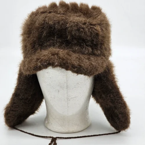 Czapka zimowa uszatka vintage brązowa na zimę o 21 cm