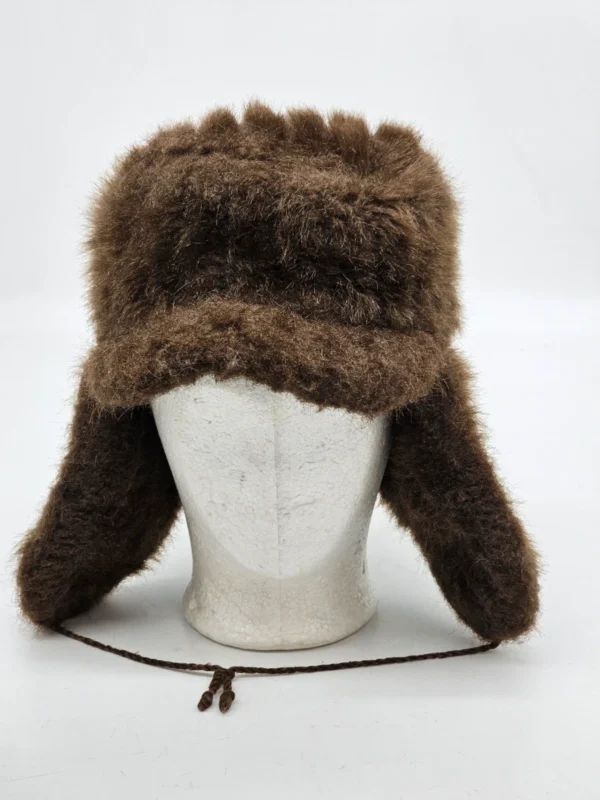Czapka zimowa uszatka vintage brązowa na zimę o 21 cm
