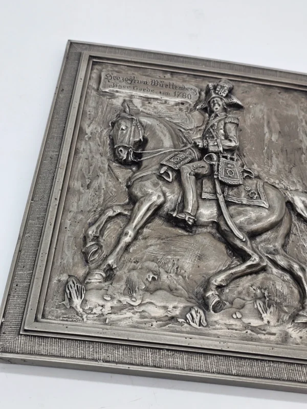 Metalowa płaskorzeźba Herzogtum Württemberg Jazda Gwardii 1780 Steinlaub