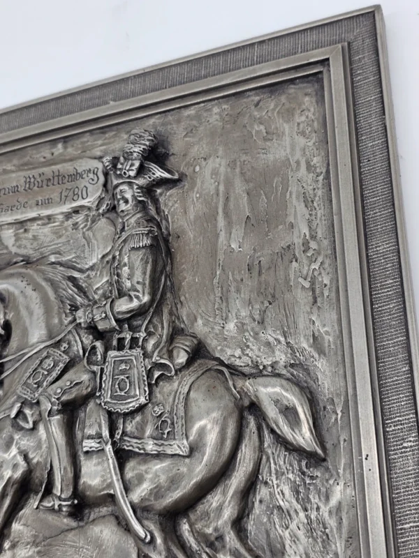 Metalowa płaskorzeźba Herzogtum Württemberg Jazda Gwardii 1780 Steinlaub