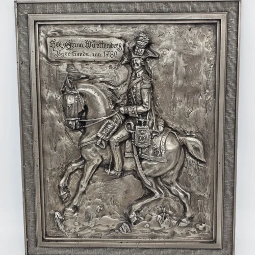 Metalowa płaskorzeźba Herzogtum Württemberg Jazda Gwardii 1780 Steinlaub