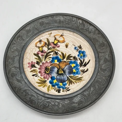 Owalny obrazek dekoracyjny kwiaty metalowa rama Ø 23 cm