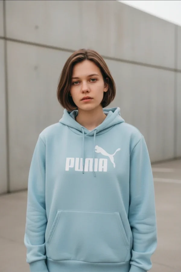 Bluza Puma XL – błękitna, logo z przodu, 100% bawełna, 64×54 cm