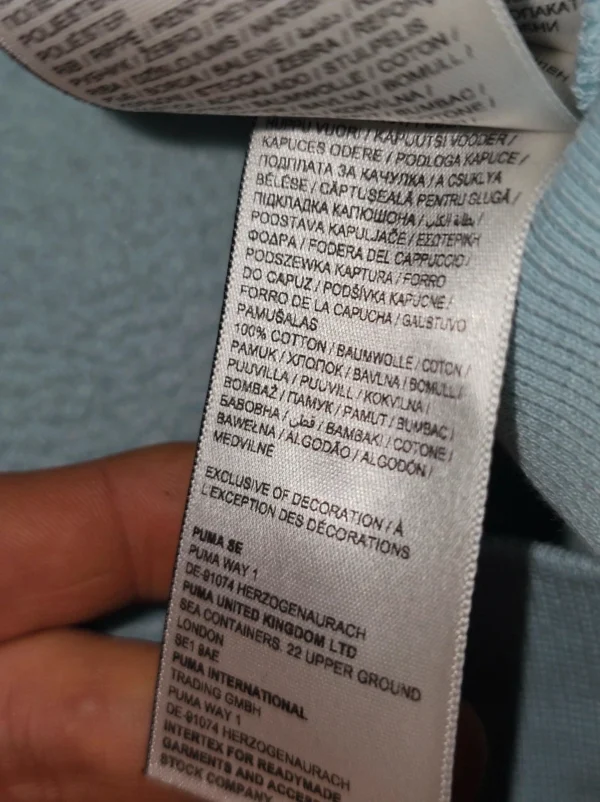 Bluza Puma XL – błękitna, logo z przodu, 100% bawełna, 64×54 cm