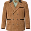 Beżowa marynarka skórzana z naturalnego zamszu – Smooth Collection – retro elegancja (rozmiar L+)