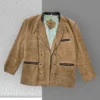 Beżowa marynarka skórzana z naturalnego zamszu – Smooth Collection – retro elegancja (rozmiar L+)