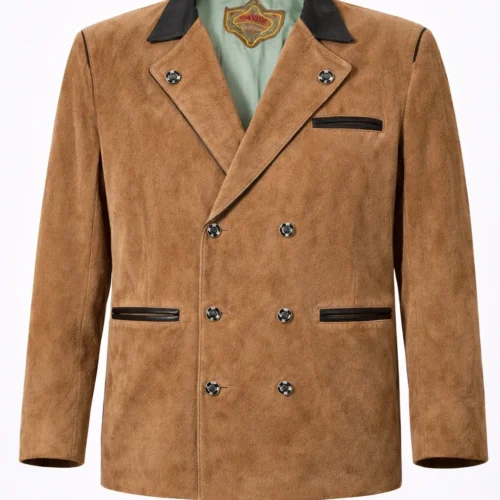 Beżowa marynarka skórzana z naturalnego zamszu – Smooth Collection – retro elegancja (rozmiar L+)